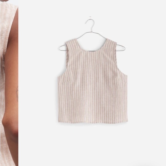 Madewell Tie-Back Scoopneck Top in 100% Linen brown stripped - Picture 6 of 10